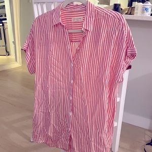 Pink and White Striped Button Down Top